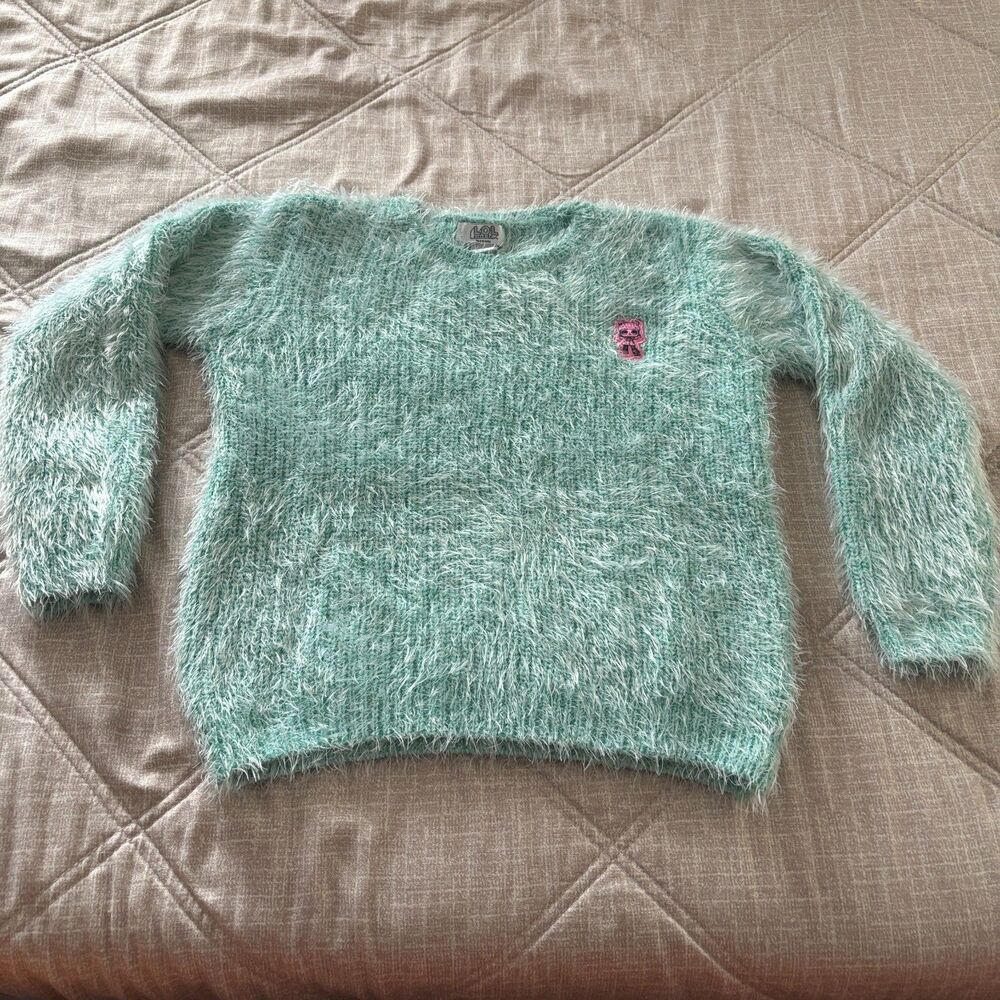 L.O.L. Surprise! Mint Green Fuzzy Eyelash Knit Crewneck Sweater Adult Size Small